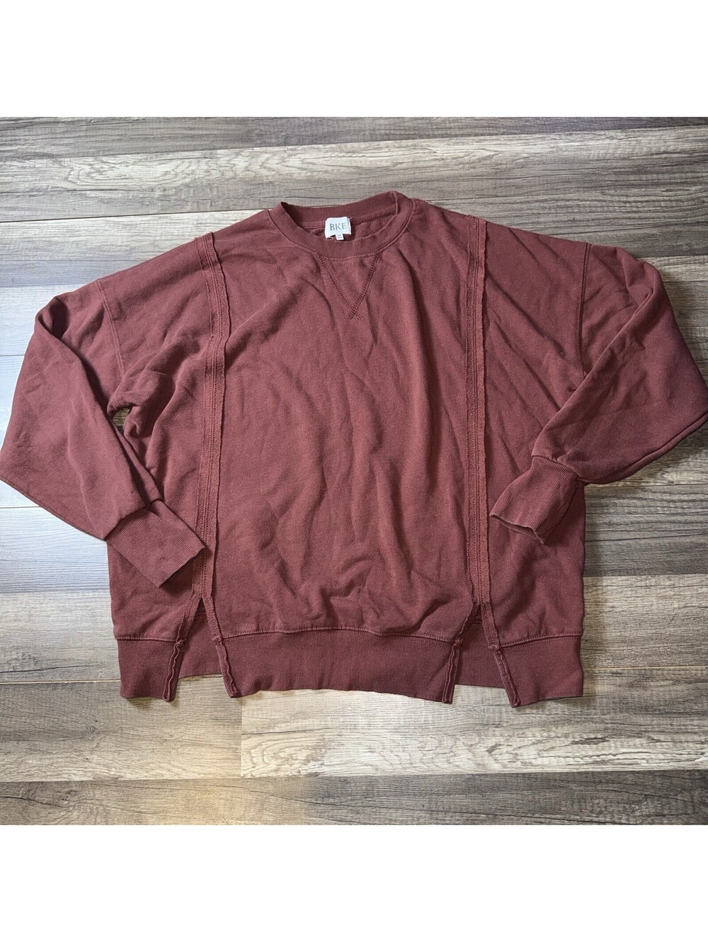 BKE Men’s Medium Burgundy Crewneck Sweatshirt 100% Cotton Washed Pullover